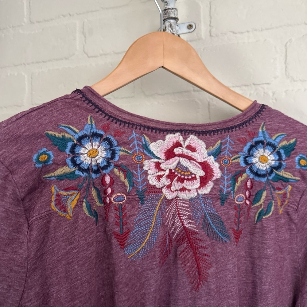 Johnny Was shirt 1x floral Embroidered Purple boho hippie peasant bell sleeve - Picture 5 of 6